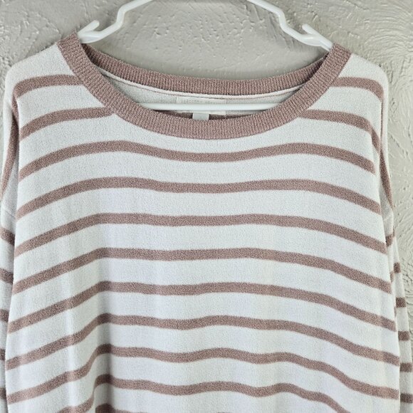 Barefoot Dreams Tunic Sweater Knit Brown White Striped Pullover Cozy Casual Top - Picture 4 of 13